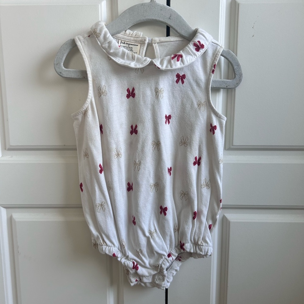 White Baby Girl Bow Bubble Romper